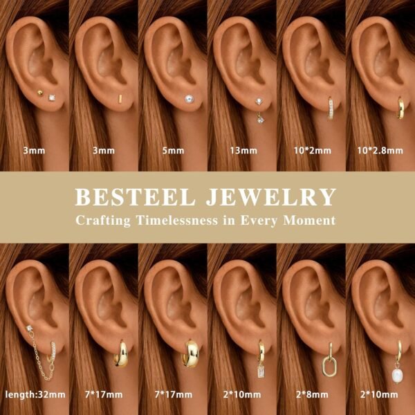 13 Pairs Small Stud Hoop Earrings Set for Women Hypoallergenic Gold Plated Huggie Hoops Pearl Dainty Lightweight Earrings for Gift