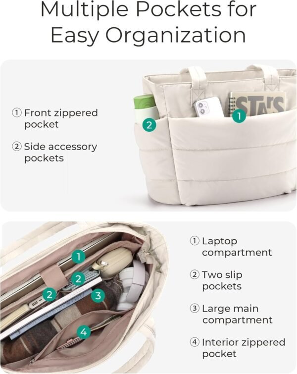 Tote Bag for Women, Lightweight Puffy Tote Bag with Compartments Shoulder Bag Handbag for Travel, Work, Gym