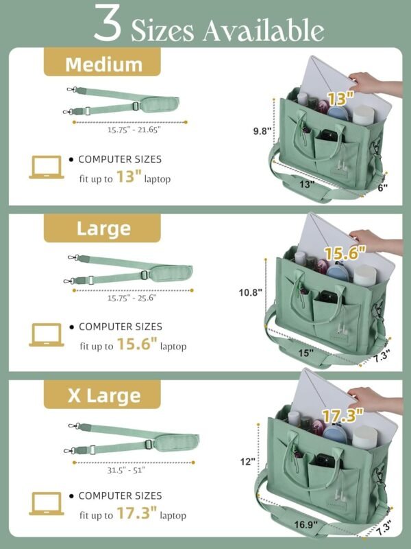 Canvas Tote Bag for Women with Zipper Closure & Individual Compartments for Work College for Teacher & Nurse