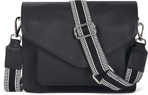 Leather Flapover Crossbody Handbag Purse for Women with Adjustable Strap & Overflap Snap Closure Tote/Bag