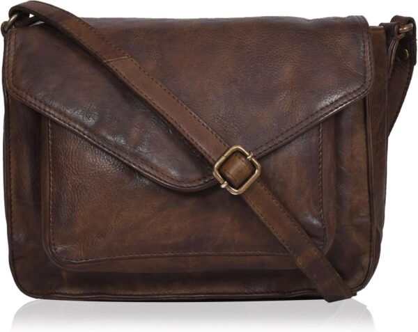 Leather Flapover Crossbody Handbag Purse for Women with Adjustable Strap & Overflap Snap Closure Tote/Bag