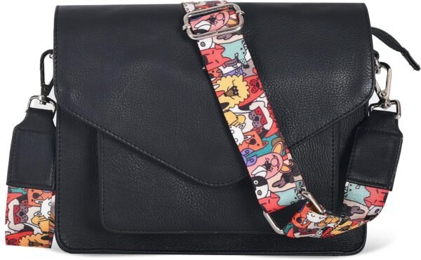 Leather Flapover Crossbody Handbag Purse for Women with Adjustable Strap & Overflap Snap Closure Tote/Bag