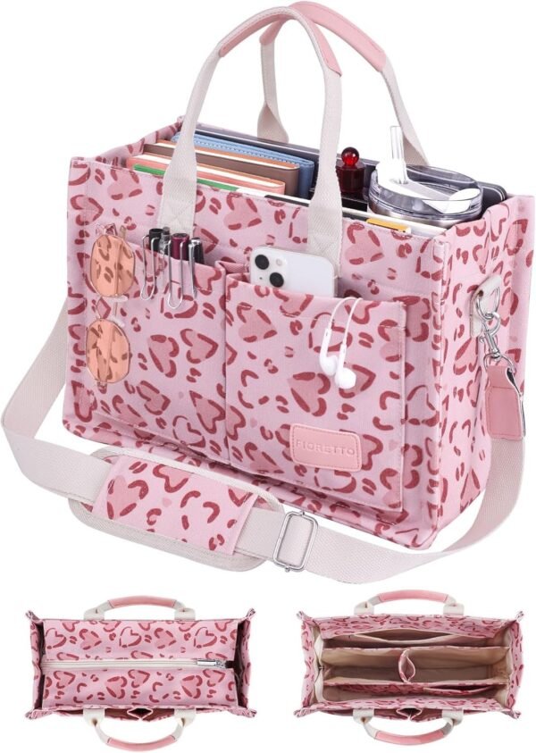 Canvas Tote Bag for Women with Zipper Closure & Individual Compartments for Work College for Teacher & Nurse