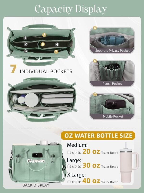 Canvas Tote Bag for Women with Zipper Closure & Individual Compartments for Work College for Teacher & Nurse