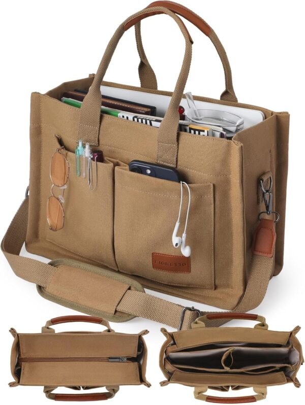 Canvas Tote Bag for Women with Zipper Closure & Individual Compartments for Work College for Teacher & Nurse
