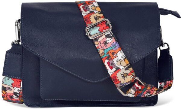 Leather Flapover Crossbody Handbag Purse for Women with Adjustable Strap & Overflap Snap Closure Tote/Bag